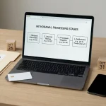 A withdrawal timeline beside a bank card, phone and identity documents on a desk